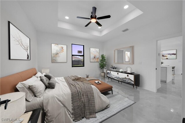 2018 Nelson Rd N, Cape Coral, FL 33993 - bedroom featuring recessed lighting, a raised ceiling, and ceiling fan