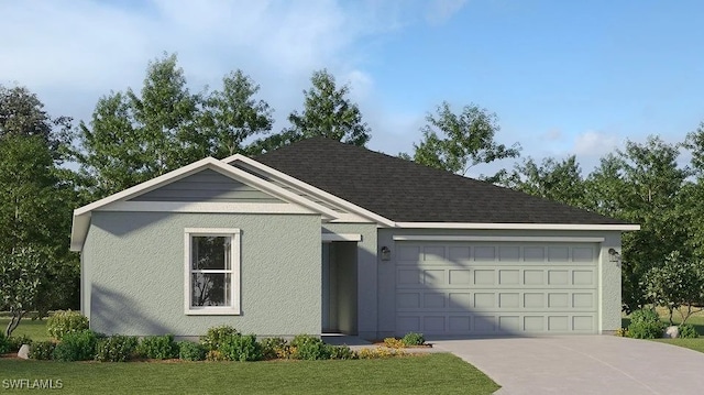 17567 Paradiso Way N, Fort Myers, FL 33917 - single story home featuring concrete driveway, an attached garage, a front yard, and stucco siding