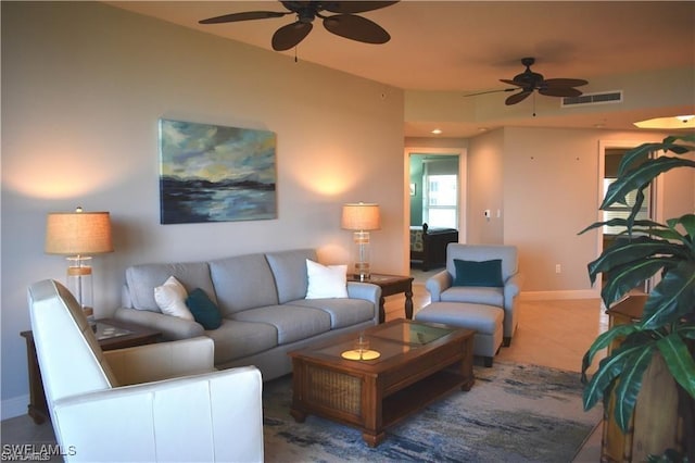 4182 Bay Beach Ln Unit 752, Fort Myers Beach, FL 33931 - living room with ceiling fan and tile patterned flooring