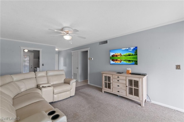 418 12th Ave S Unit C418, Naples, FL 34102 - living room featuring a ceiling fan, carpet flooring, and ornamental molding
