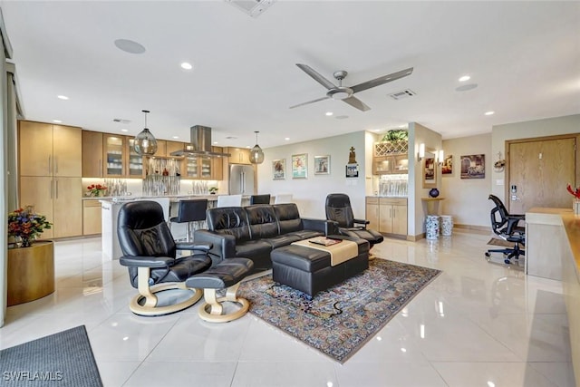 7105 Quail Run Ct W Unit 4, Fort Myers, FL 33908 - living area featuring a ceiling fan, recessed lighting, and light tile patterned floors
