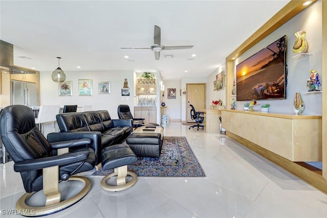 7105 Quail Run Ct W Unit 4, Fort Myers, FL 33908 - living area featuring ceiling fan, recessed lighting, and light tile patterned flooring