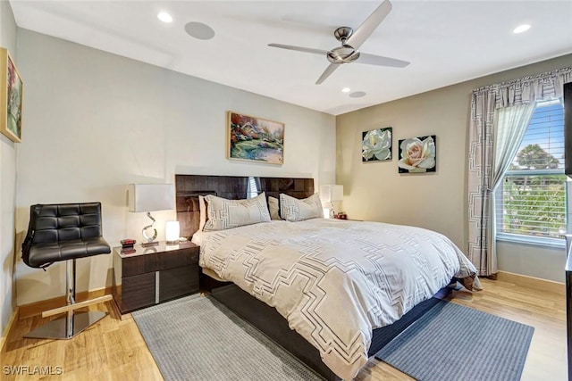 7105 Quail Run Ct W Unit 4, Fort Myers, FL 33908 - bedroom with light wood-style flooring, recessed lighting, and ceiling fan