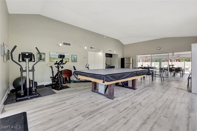 7105 Quail Run Ct W Unit 4, Fort Myers, FL 33908 - rec room featuring vaulted ceiling, light wood-style flooring, and billiards table