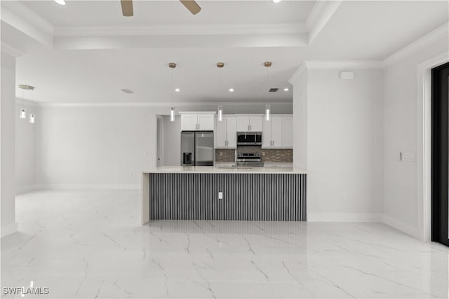 4371 47th Ave NE, Naples, FL 34120 - kitchen featuring appliances with stainless steel finishes, tasteful backsplash, white cabinetry, light marble finish floors, and light countertops
