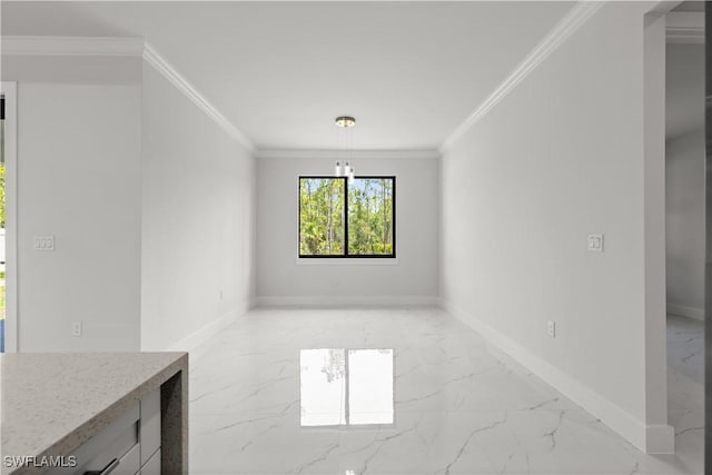 4371 47th Ave NE, Naples, FL 34120 - unfurnished dining area featuring light marble finish floors, ornamental molding, and a chandelier