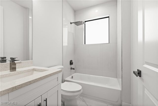4371 47th Ave NE, Naples, FL 34120 - bathroom with vanity, shower / bathtub combination, and marble look tile flooring