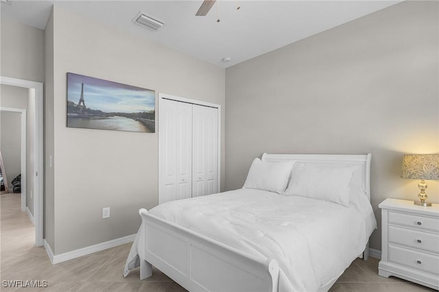 14659 Adina Ln, Fort Myers, FL 33905 - bedroom featuring a closet, ceiling fan, and light tile patterned floors
