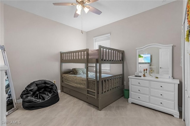 14659 Adina Ln, Fort Myers, FL 33905 - bedroom with light tile patterned flooring, lofted ceiling, and ceiling fan