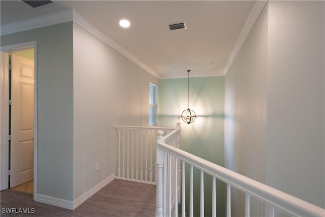 6533 Monterey Pt Unit 204, Naples, FL 34105 - hall with an upstairs landing, ornamental molding, wood finished floors, and recessed lighting