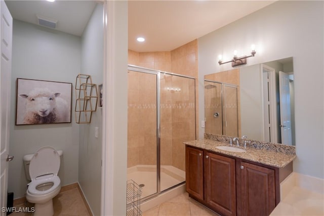 6533 Monterey Pt Unit 204, Naples, FL 34105 - full bathroom with a shower stall, vanity, tile patterned floors, and recessed lighting