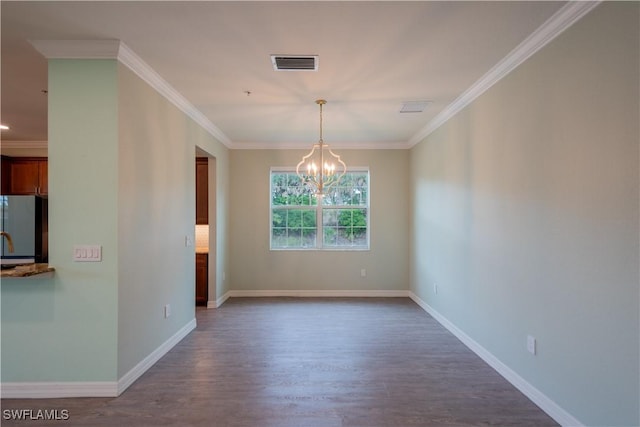 6533 Monterey Pt Unit 204, Naples, FL 34105 - unfurnished dining area featuring dark wood-style floors, a chandelier, and ornamental molding