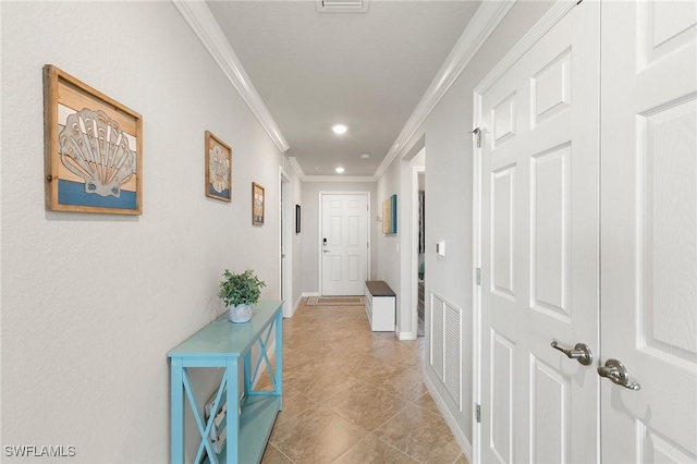 10720 Palazzo Way Unit 405, Fort Myers, FL 33913 - corridor featuring crown molding, recessed lighting, and light tile patterned floors