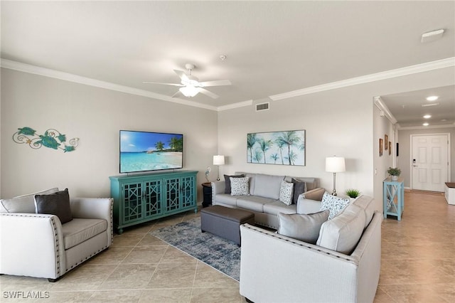10720 Palazzo Way Unit 405, Fort Myers, FL 33913 - living room featuring ornamental molding, light tile patterned floors, ceiling fan, and recessed lighting