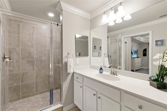 10720 Palazzo Way Unit 405, Fort Myers, FL 33913 - full bath with a shower stall, vanity, and ornamental molding