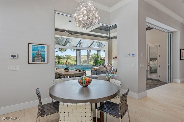3159 Heather Glen Ct, Naples, FL 34114 - dining room featuring ornamental molding and a chandelier