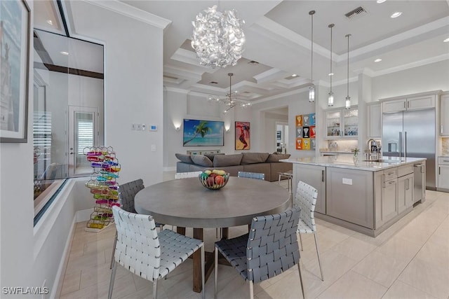 3159 Heather Glen Ct, Naples, FL 34114 - dining room with a chandelier, recessed lighting, a high ceiling, crown molding, and light tile patterned floors