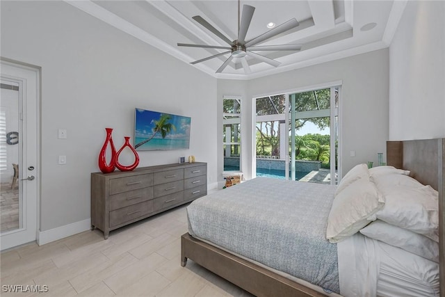 3159 Heather Glen Ct, Naples, FL 34114 - bedroom featuring access to outside, a raised ceiling, and ceiling fan