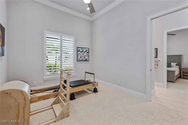 3159 Heather Glen Ct, Naples, FL 34114 - living area featuring ceiling fan, carpet flooring, ornamental molding, and recessed lighting