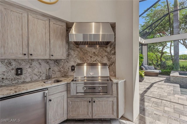 3159 Heather Glen Ct, Naples, FL 34114 - kitchen featuring wall chimney exhaust hood, fridge, healthy amount of natural light, and decorative backsplash