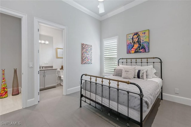 3159 Heather Glen Ct, Naples, FL 34114 - bedroom featuring ensuite bathroom, ornamental molding, and light tile patterned floors