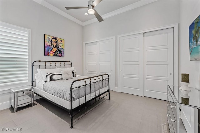 3159 Heather Glen Ct, Naples, FL 34114 - bedroom featuring multiple closets, crown molding, and ceiling fan