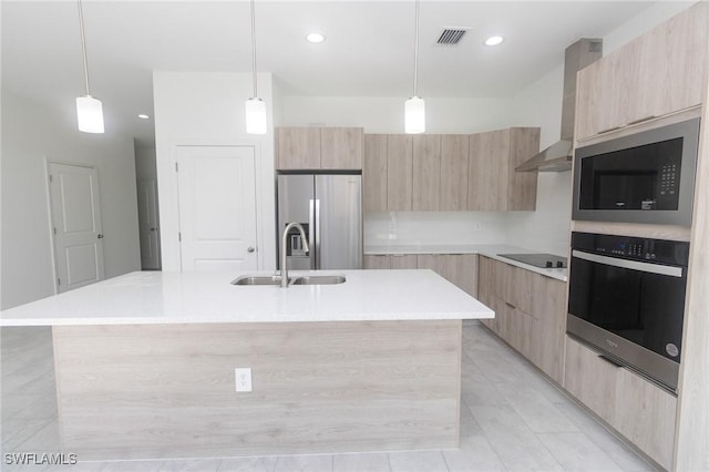 1456 Rugby Ln, Labelle, FL 33935 - kitchen featuring black appliances, modern cabinets, light brown cabinetry, and recessed lighting