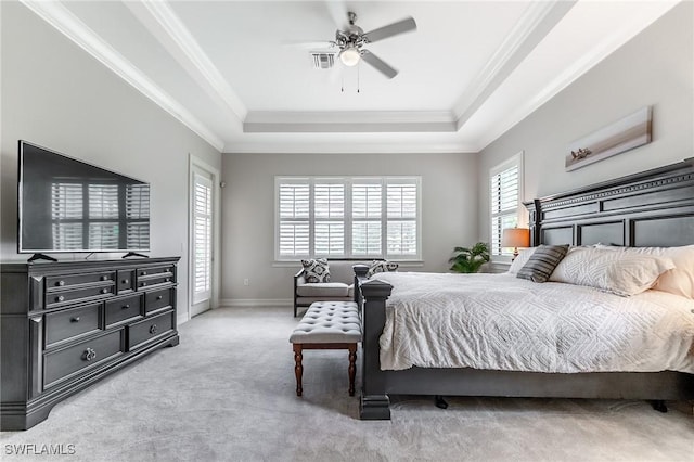 1387 Mockingbird Dr, Naples, FL 34120 - carpeted bedroom featuring a raised ceiling, crown molding, and ceiling fan