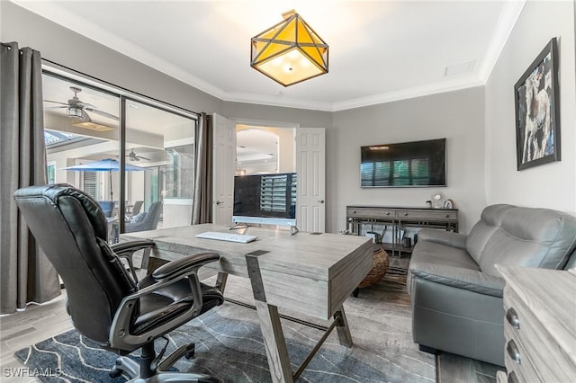 1387 Mockingbird Dr, Naples, FL 34120 - office area with light wood-type flooring and ornamental molding