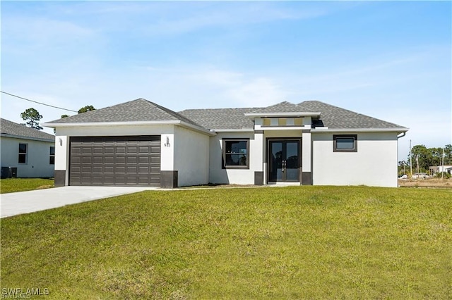 933 Gleason St, Lehigh Acres, FL 33974 - prairie-style house featuring french doors, an attached garage, and stucco siding