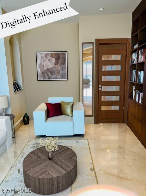 940 Cape Marco Dr Unit 1603, Marco Island, FL 34145 - living room featuring marble tiled flooring