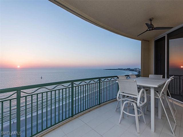 940 Cape Marco Dr Unit 1603, Marco Island, FL 34145 - balcony featuring a water view, ceiling fan, and outdoor dining area