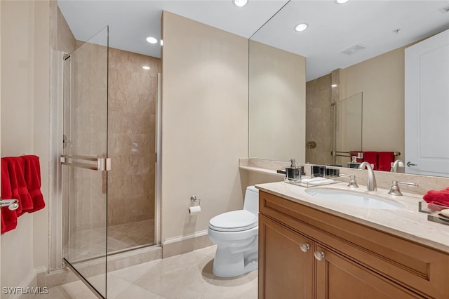 940 Cape Marco Dr Unit 1603, Marco Island, FL 34145 - full bathroom with vanity, a stall shower, recessed lighting, and tile patterned flooring