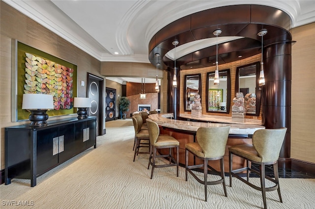 940 Cape Marco Dr Unit 1603, Marco Island, FL 34145 - community bar area with ornamental molding, carpet, and decorative light fixtures
