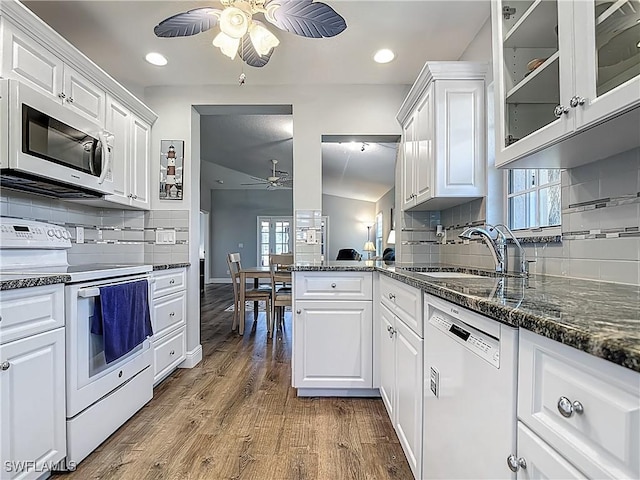 1670 Palo Duro Blvd, North Fort Myers, FL 33917 - kitchen featuring white appliances, ceiling fan, white cabinetry, plenty of natural light, and recessed lighting