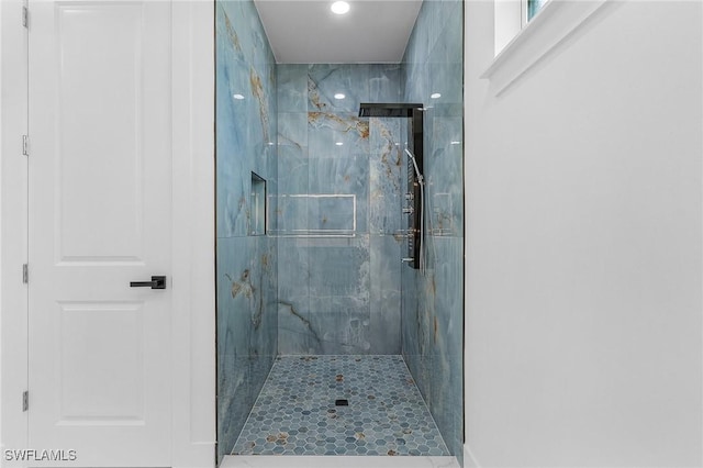 3805 E 16th St, Lehigh Acres, FL 33972 - bathroom featuring a marble finish shower and recessed lighting