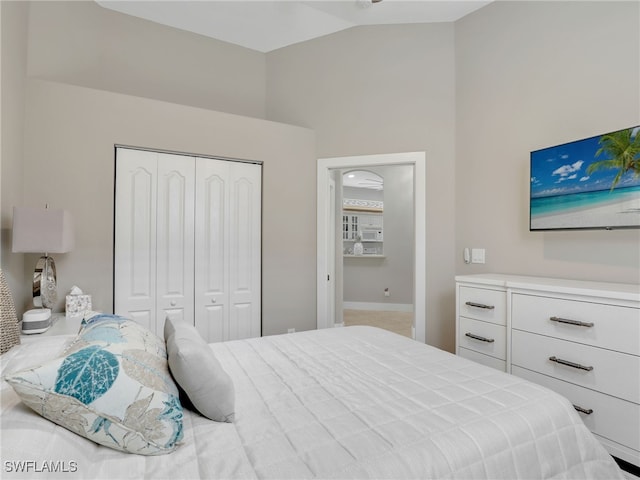 8612 Ibis Cove Cir, Naples, FL 34119 - bedroom with a closet and high vaulted ceiling