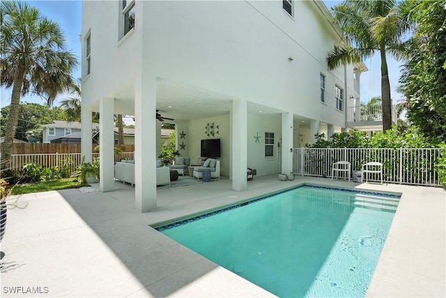 719 Park Ave, Naples, FL 34110 - view of pool featuring an outdoor living space, a patio area, and ceiling fan