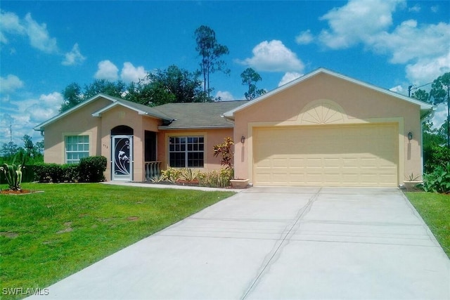 902 Mcarthur Ave, Lehigh Acres, FL 33936 - single story home with an attached garage, stucco siding, a front lawn, and driveway