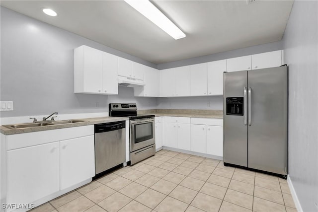 4508/4510 30th St SW, Lehigh Acres, FL 33973 - kitchen with stainless steel appliances, under cabinet range hood, light countertops, white cabinetry, and recessed lighting