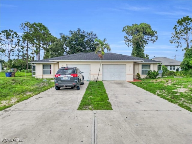 4508/4510 30th St SW, Lehigh Acres, FL 33973 - ranch-style home with stucco siding, a garage, concrete driveway, and a front yard