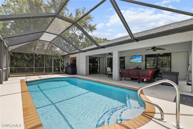 17971 Bermuda Dunes Dr, Fort Myers, FL 33967 - swimming pool with a ceiling fan, a patio, and a lanai