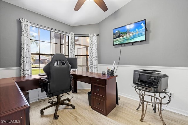17971 Bermuda Dunes Dr, Fort Myers, FL 33967 - office area with light wood finished floors, a ceiling fan, and healthy amount of natural light