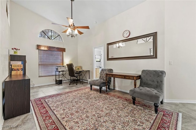17971 Bermuda Dunes Dr, Fort Myers, FL 33967 - tiled office with ceiling fan and a high ceiling