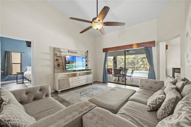 17971 Bermuda Dunes Dr, Fort Myers, FL 33967 - living area with high vaulted ceiling and ceiling fan
