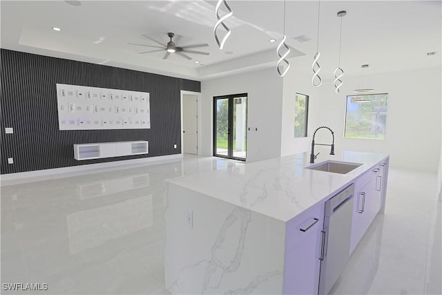 1803 Venice Ave N, Lehigh Acres, FL 33971 - kitchen with dishwasher, modern cabinets, a ceiling fan, open floor plan, and recessed lighting