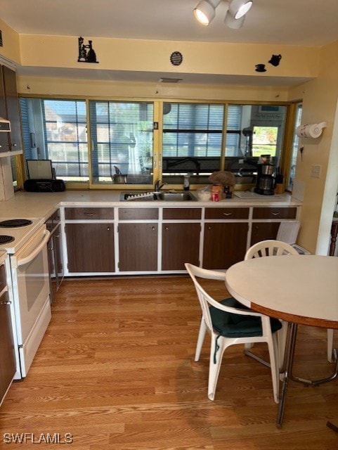 4425 N Atlantic Cir, North Fort Myers, FL 33903 - kitchen featuring electric stove, light wood-type flooring, plenty of natural light, and light countertops