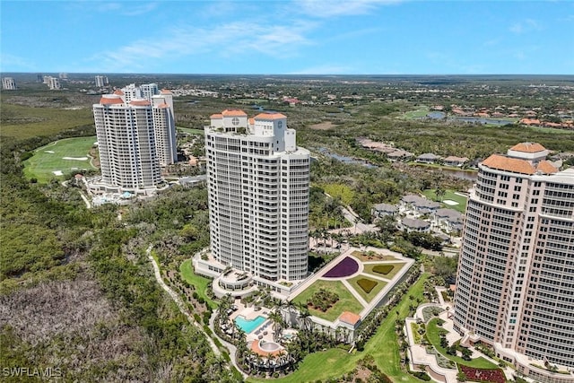 aerial view of a pool area