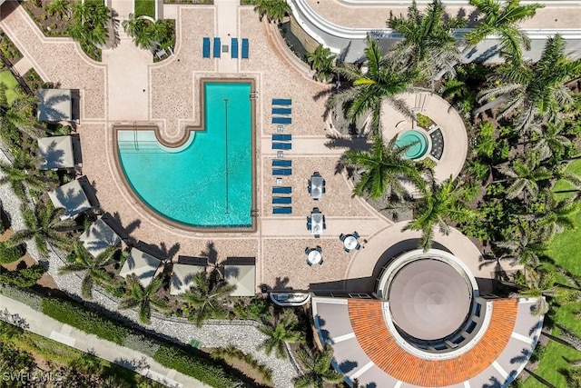 aerial view of a pool
