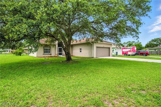 3271 Lemon Ln, Naples, FL 34120 - view of front of house with stucco siding, driveway, a garage, and a front yard